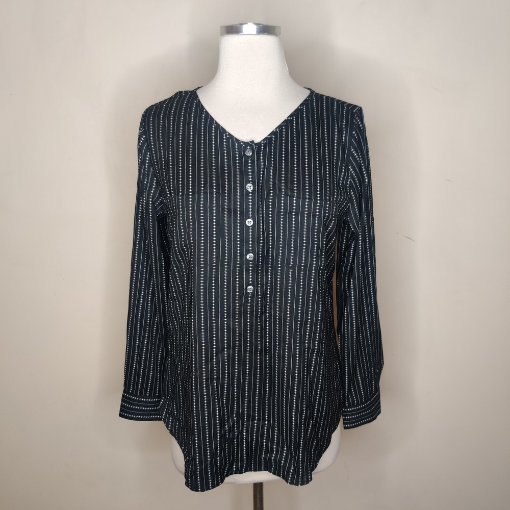 Ann Taylor Shirt Dotted Stripe Button Up